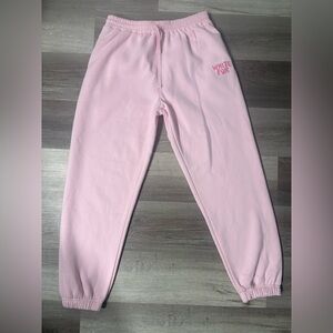 White Fox Pink Jogger sweatpants featuring “with love” graphic. Size Large